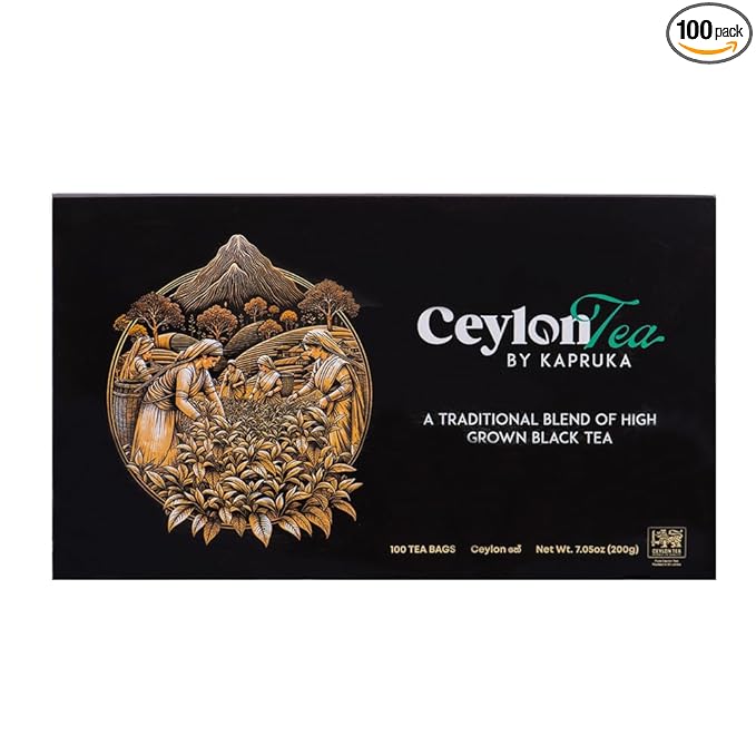 Kapruka 100% Pure Ceylon Black Tea | 100 Tea Bags Individually Wrapped - Fresh High Grown Tea Bags | Sri Lanka Tea – Premium Hand-Picked, High-Altitude Leaves for Bold, Rich Flavor – Authentic Sri Lankan Tea