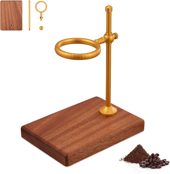 Pour Over Coffee Stand, Height Adjustable Pour over Coffee Maker with Sapele Wooden Base, Paper Filters, Bronze