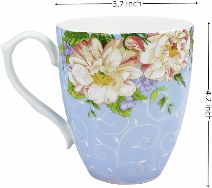 14oz Bone China Coffee Mugs for Women Floral Coffee Mug Tea Cups Novetly Coffee Cups Gift for Women Mom Friends