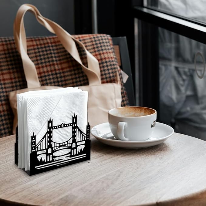 Bridge Decorative Black Metal Napkin Holder for Table, 5.3" x 4.1" x 1.9" Bridge Standing Napkin Holder for Home Kitchen Restaurant Picnic Party Coffee Bar Dining Room