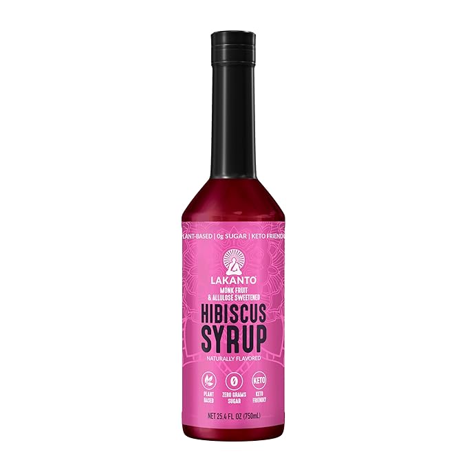 Lakanto Simple Flavoring Syrup - Monk Fruit Sweetener with Allulose, Perfect for Coffee, Tea, Cocktails, Snow Cones, Sodas, Other Drinks, Keto, Vegan (Hibiscus - 25.4 fl oz)