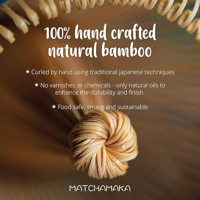 Premium Matcha Green Tea Whisk - 100 Prong - MATCHAMAKA Traditional Japanese Bamboo Matcha Whisk - Green Tea, Matcha Latte, Matcha Ceremonial Powder, Matcha Tea - The Perfect Matcha Ceremony Whisk
