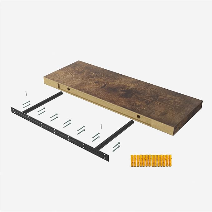 Floating Shelf, Set of 1 Wall Shelf, 36 in W x 12.75 in D x 2 in H Wooden Floating Wall Shelf with Invisible Brackets for Living Room/Bedroom/Bathroom/Kitchen Storage and Decor, Rustic Brown