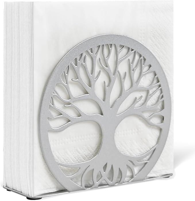 Silver Napkin Holder for Table – Sleek Standing Napkin Dispenser for Kitchen, Dining Room, or Coffee Shop | Perfect for 6-inch Cocktail Napkins, Farmhouse & Outdoor Spaces (6"x 1.7"x 4.9")