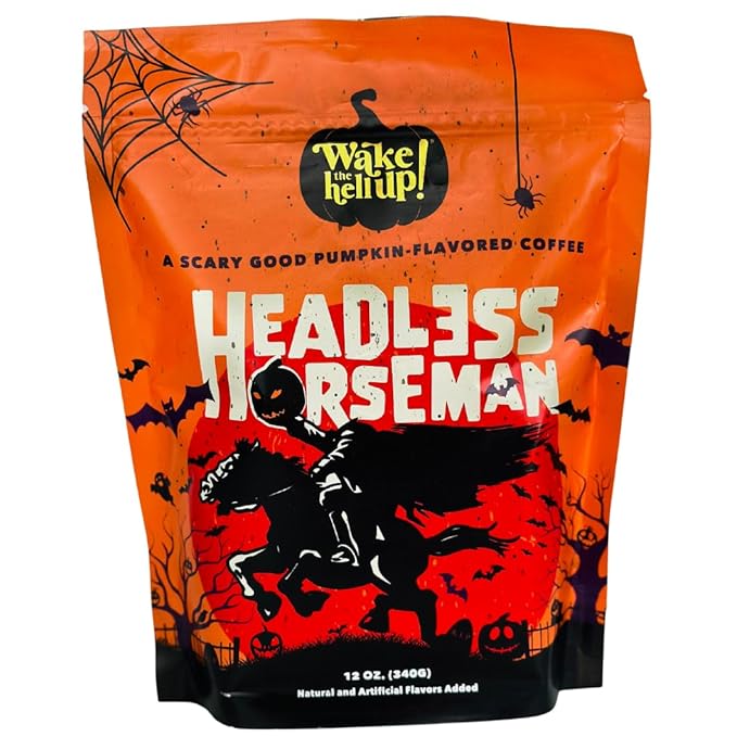 Wake The Hell Up! 12oz Ultra-Caffeinated Pumpkin Spice Ground Coffee, Low Acid, Medium-Dark Roast