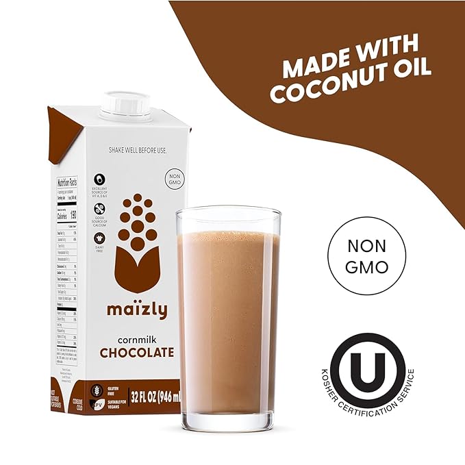 Maizly Chocolate Corn Milk, Non-GMO, Plant-Based & Non-Dairy Chocolate Flavored Drink, Gluten & Dairy-Free Alternative to Whole Milk, Kosher Drink for Kids & Adults, 946 ml, Pack of 2