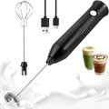 Milk Frother Handheld Rechargeable, Frother Wand Drink Mixer Electric Whisk for Coffee, Detachable With 2 Stainless Whisks, Hand Mixer for Lattes, Matcha, Egg, Gift for Christmas(Black)