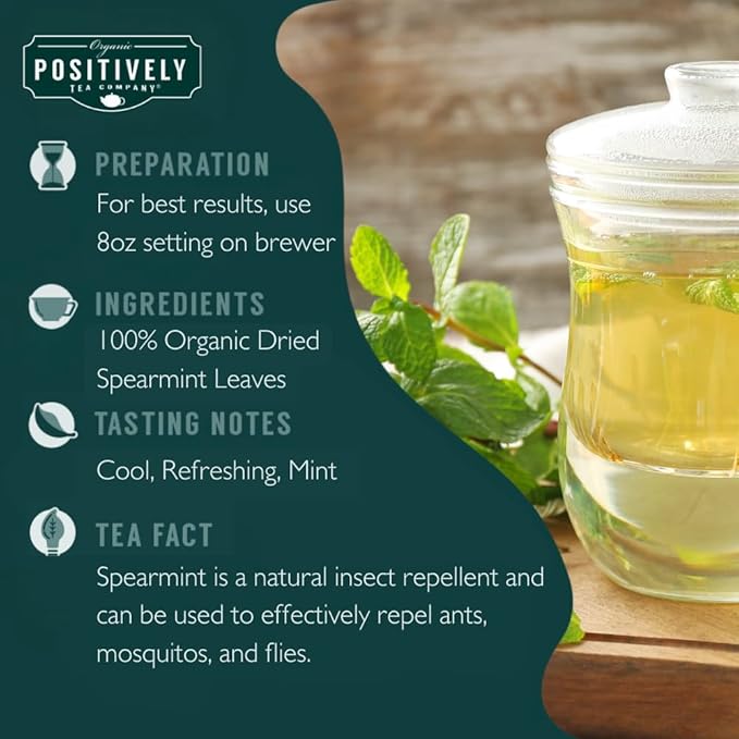 Organic Positively Tea Company, Spearmint Herbal Tea, K-Cup Compatible, 96 Pods