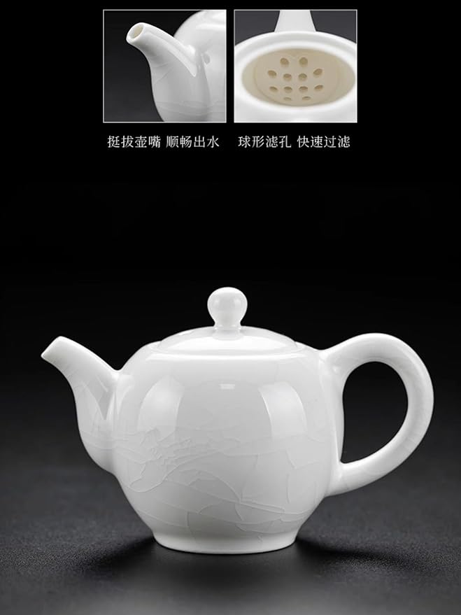Liang baobao Porcelain Teapot, 10oz Tea Pot Small Teapot Chinese Tradition Ice Crack Glaze Ceramic Tea kettle (White)