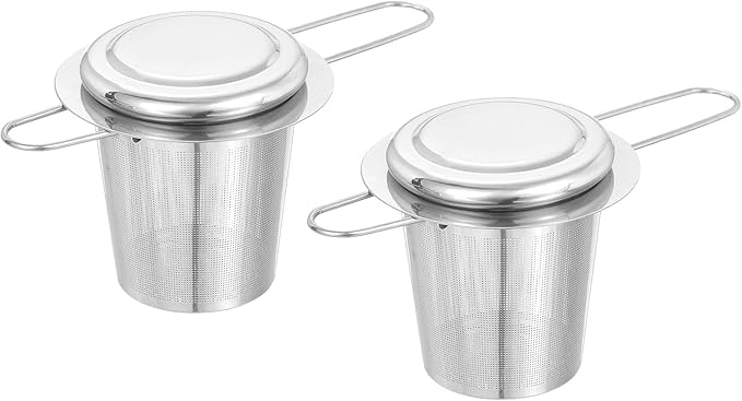uxcell 2 Pcs Tea Infuser Filter, Fine Mesh Loose Tea Steeper, Stainless Steel Tea Strainer with Foldable Handle for Brew Loose Leaf Tea, Silver