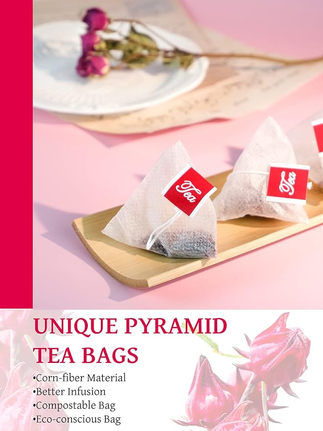TeeLux Hibiscus Tea Bags, Natural Hibiscus Flowers Herbal Tea, Caffeine Free, Refreshing Tart Flavor, Hot & Iced Tea, 50 Count