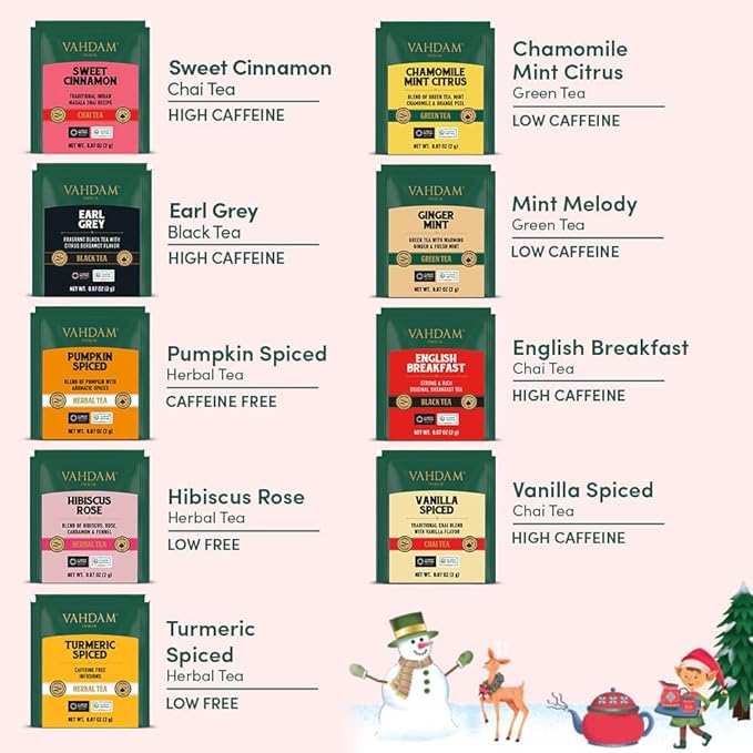 VAHDAM, Merry Christmas Tea Gift Set (9 Individually Wrapped Tea Bags) Limited Edition -Gluten Free, Non GMO | Christmas 2025 Gift Ideas | Christmas Gifts For Women 2025 & Christmas Gifts For Men 2025