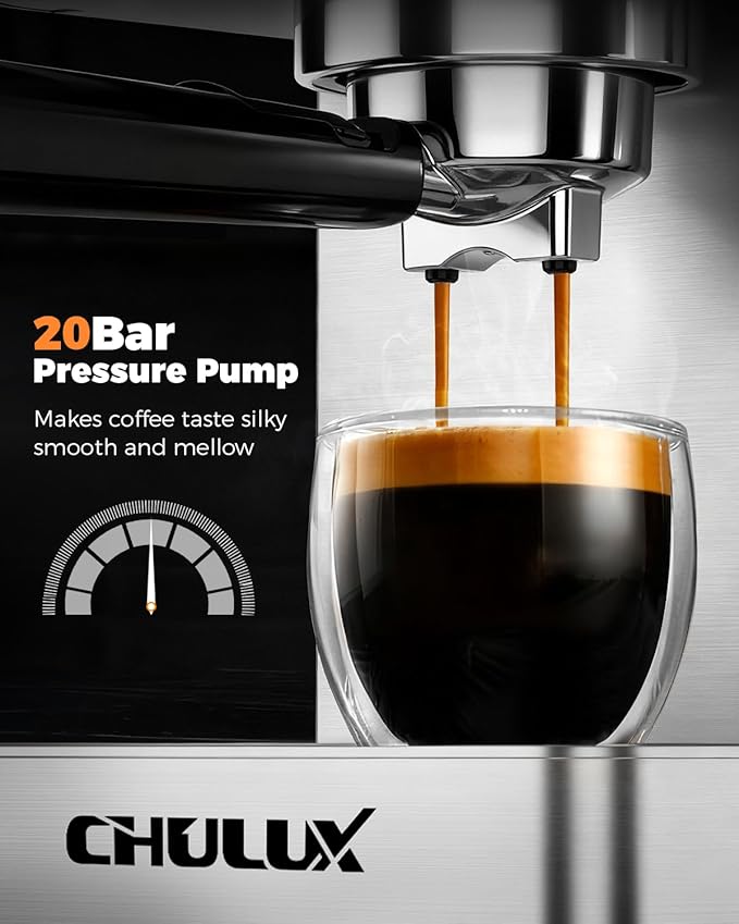 CHULUX Cold Brew Espresso Machine, 20 Bar Stainless Steel Touchscreen Cappuccino & Latte Machine with Steam Wand for Home