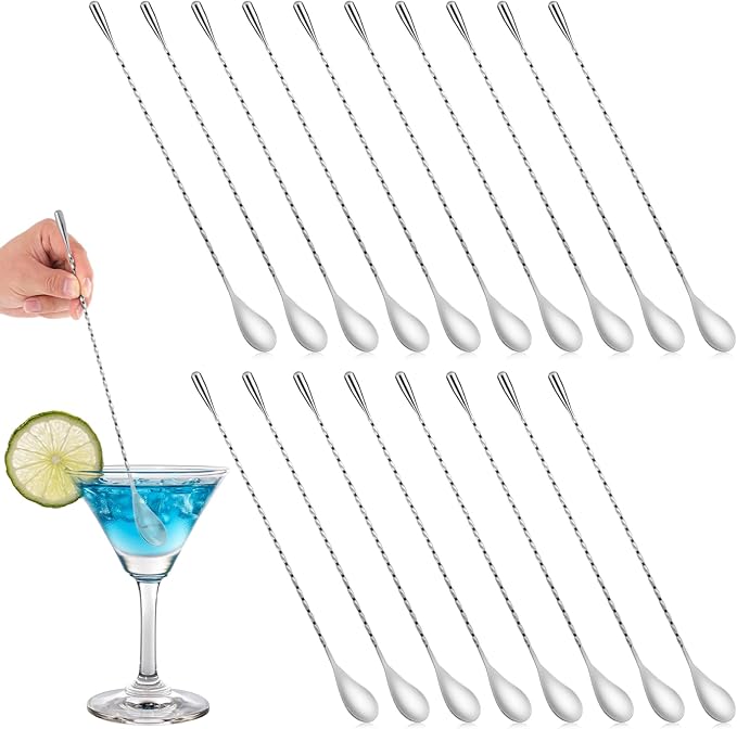 18 Pcs Bar Spoon Cocktail Mixing Spoon 12 Inches Stainless Steel Long Drink Stirrers with Spiral Handle for Cocktail Shaker, Silver