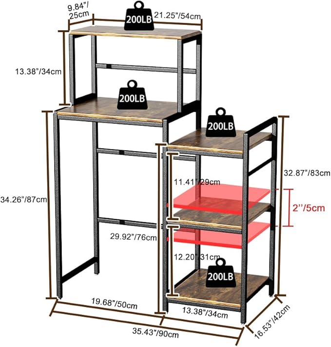 6 Tier Mini Fridge Stand & Microwave Stand, Mini Fridge Cabinet with Adjustable Shelves, Baker Rack Coffee Bar Cabinet with Mini Fridge Shelf, Utility Storage Shelf for Kitchen Dorm Office