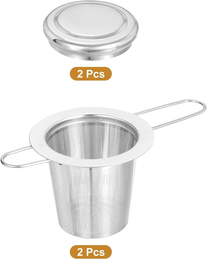 uxcell 2 Pcs Tea Infuser Filter, Fine Mesh Loose Tea Steeper, Stainless Steel Tea Strainer with Foldable Handle for Brew Loose Leaf Tea, Silver