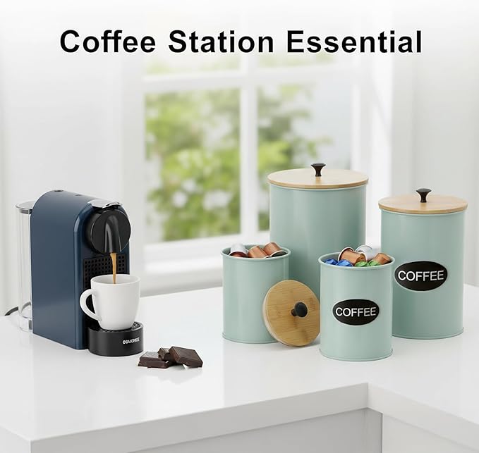 Kitchen Canisters for Countertop Set of 4 with Customizable Chalkboard Labels & Marker Pen - Big Iron Kitchen Canisters with Airtight Lids - Sage Green Canister Set - Flour and Sugar Containers