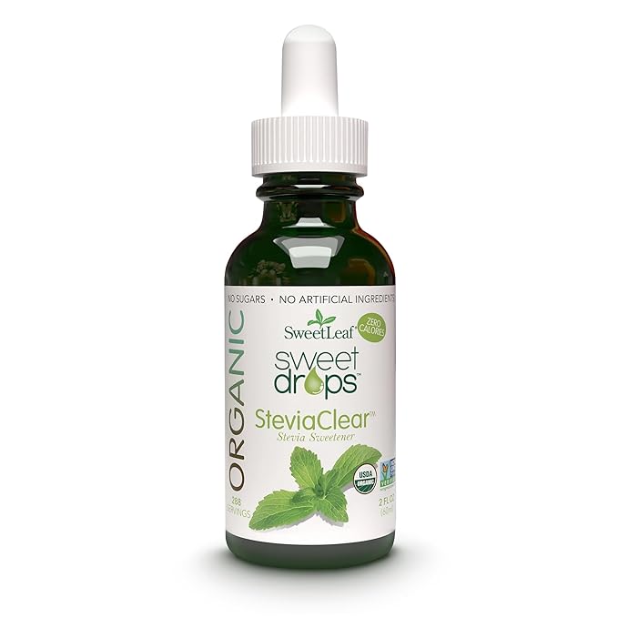 SweetLeaf Organic Sweet Drops- Flavored Stevia Liquid Sweetener, Stevia Extract, Zero Calorie, Gluten Free, Keto Friendly, Non GMO, Natural Flavor, Sugar Alternative- Stevia Clear, 2 Fl Oz (Pack of 1)