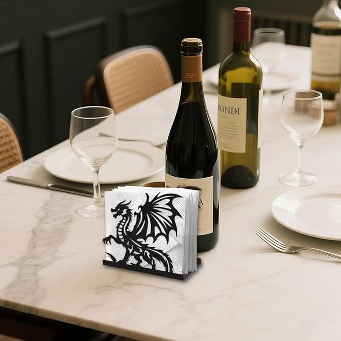 Dragon Decorative Black Metal Napkin Holder for Table, 5.3" x 4.9" x 1.9" Dragon Standing Napkin Holder for Home Kitchen Restaurant Picnic Party Coffee Bar Dining Room