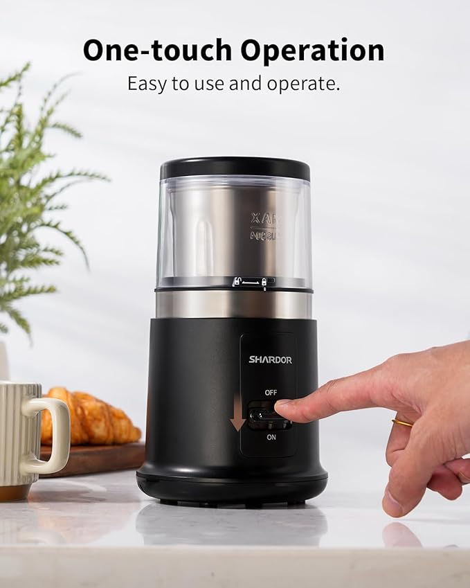SHARDOR One Touch Coffee Grinder Electric, Spice, Herb, For Coffee Bean Spices and Seeds with 1 Removable Stainless Steel Bowl, Dry Grinder, Black