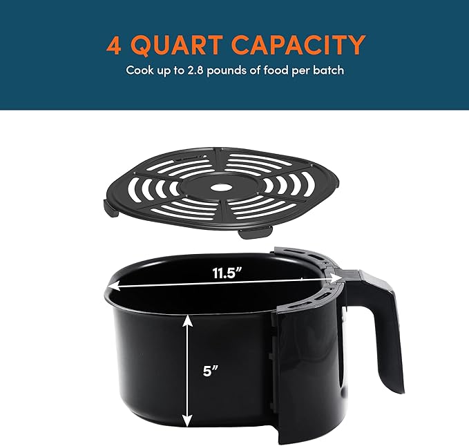 Elite Gourmet EAF4617 Electric Digital Hot Air Fryer, 1350Watts, Oil-Less Healthy Cooker, Timer & Temperature Controls, 4 Quart, Black