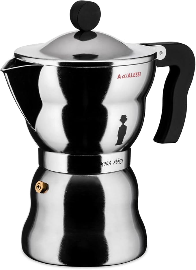 Alessi AAM33/6 - Design Espresso Coffee Maker, Aluminum and Thermoplastic Resin, 6 Cups, Black Handle