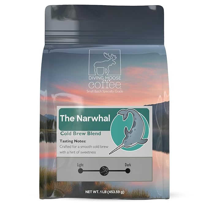 Diving Moose Coffee - The Narwhal Cold Brew Blend Medium Roast (16oz / 1 LB) - Lightly Sweet Specialty Grade Small-Batch Roasted to Order Smooth Not Bitter