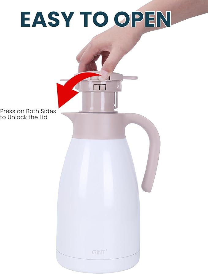 GiNT 2.2L / 74Oz Thermal Coffee Carafe, Insulated Stainless Steel Coffee Carafes for Keeping Hot/Double Walled Vacuum Thermal Carafe (White)