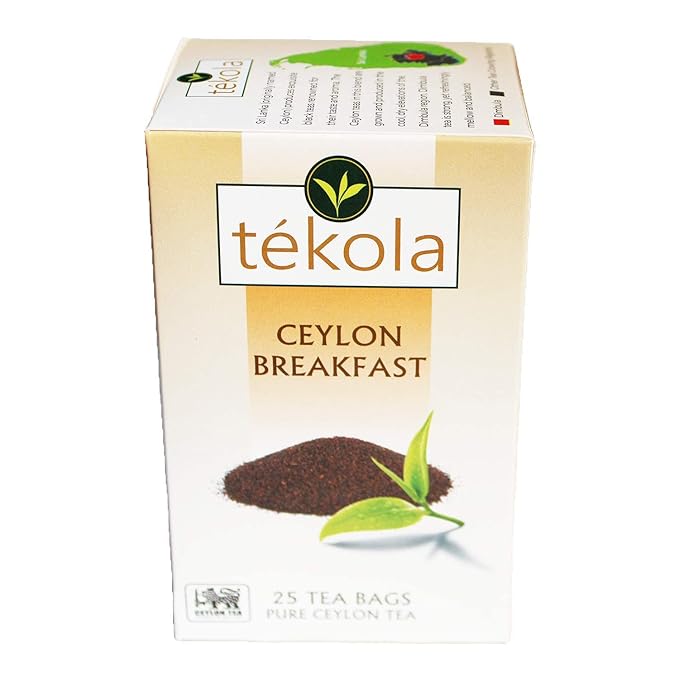 tékola, 6 pack Ceylon Breakfast Black Tea. A premium blend of 100% pure Ceylon Tea. Strong, flavorful and lively, 25 Count (Pack of 6)