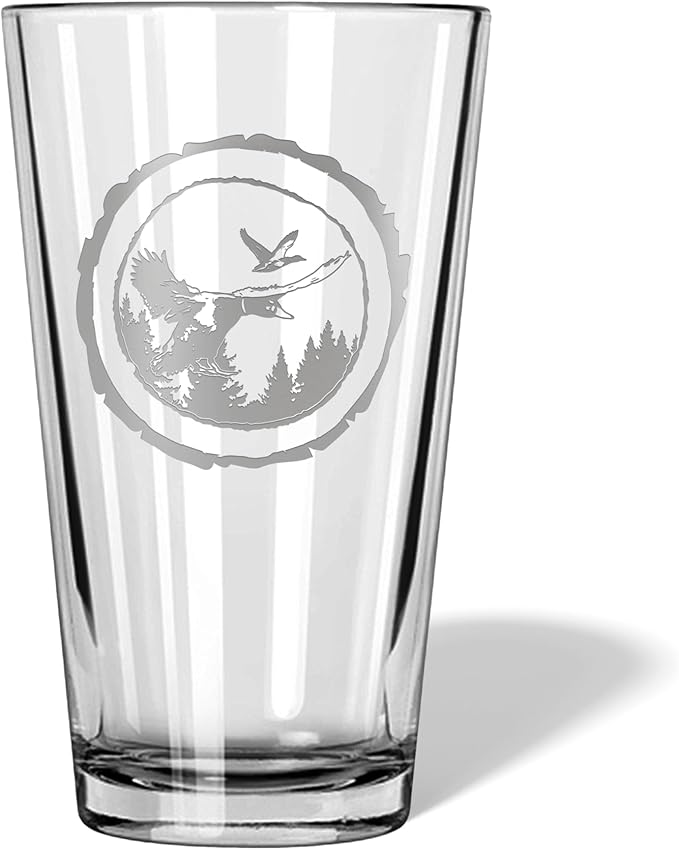 Duck Hunting Gifts for Hunters and Outdoorsman Mallard Whiskey Glass with Coaster Rustic Décor for Mountain Cabin Lake House Beer Pint Glass Fishing Fisherman Dad (Mallard, Single Pint Glass)