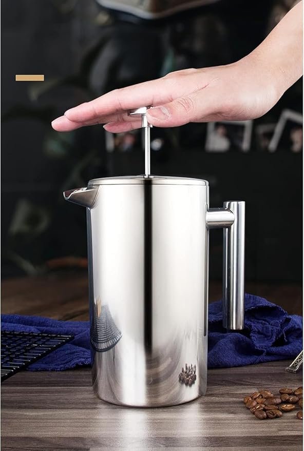 Miuly 21OZ French Press Coffee Maker 600ML Stainless Steel Coffee Press with 3 Level Filtration System, Double Wall Insulated French Press with 2 Filters, Silver