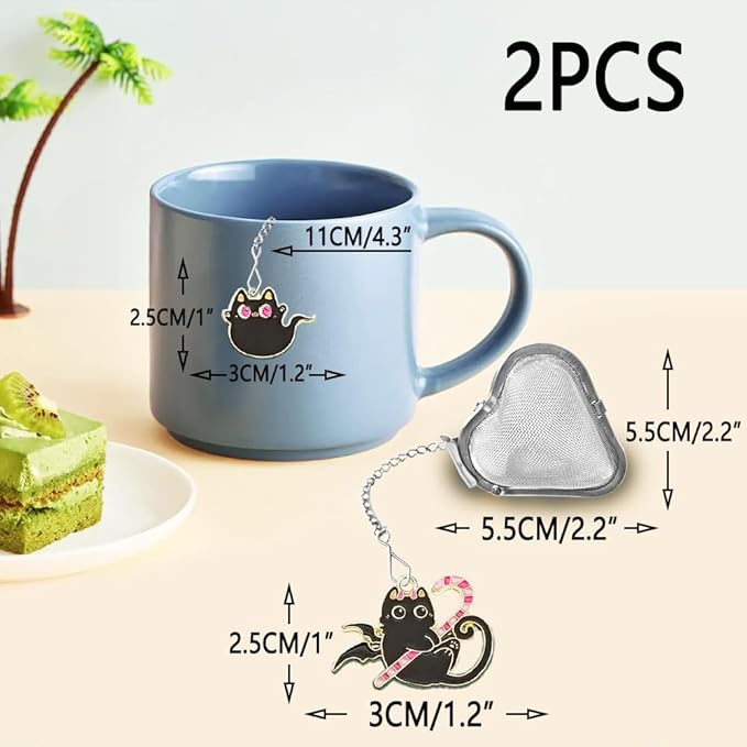 Magical Cat Tea Infuser Ball - 2 Pack Stainless Steel Loose Leaf Tea Steeper with Fine Mesh & Charm, Tea Strainer Gift for Tea Lovers (2, Magic Cat)