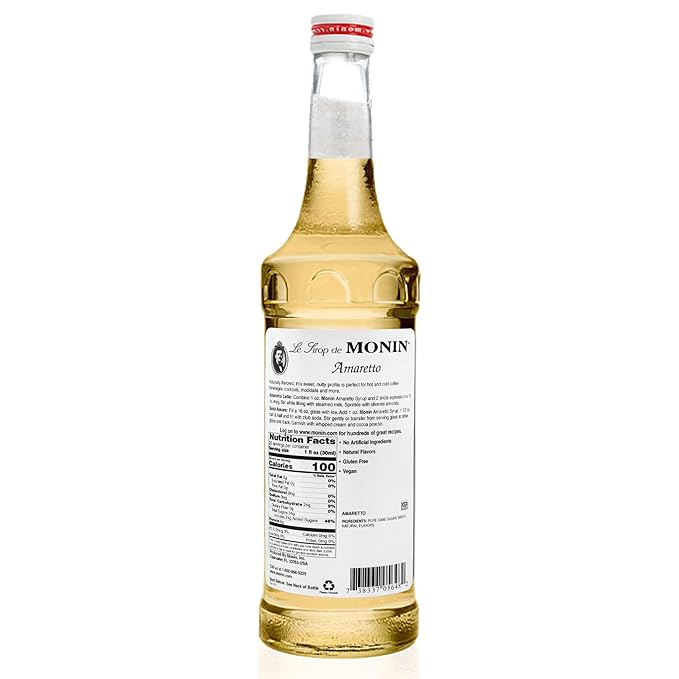 Monin - Amaretto Syrup, Almond-Caramel Cookie Taste, Natural Flavors, Great for Coffees, Lattes, Cocktails, and Mocktails, Non-GMO, Gluten-Free (750 ml)