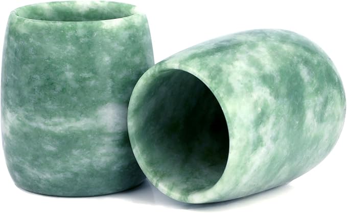 gemshan Jade Tea Cups Top Grade Natural Jade Cup 2 Pack, Hand-made Teacups Coffee Mug Wine Mug for drinking Tea Coffee Wine Beer Hot Drinks
