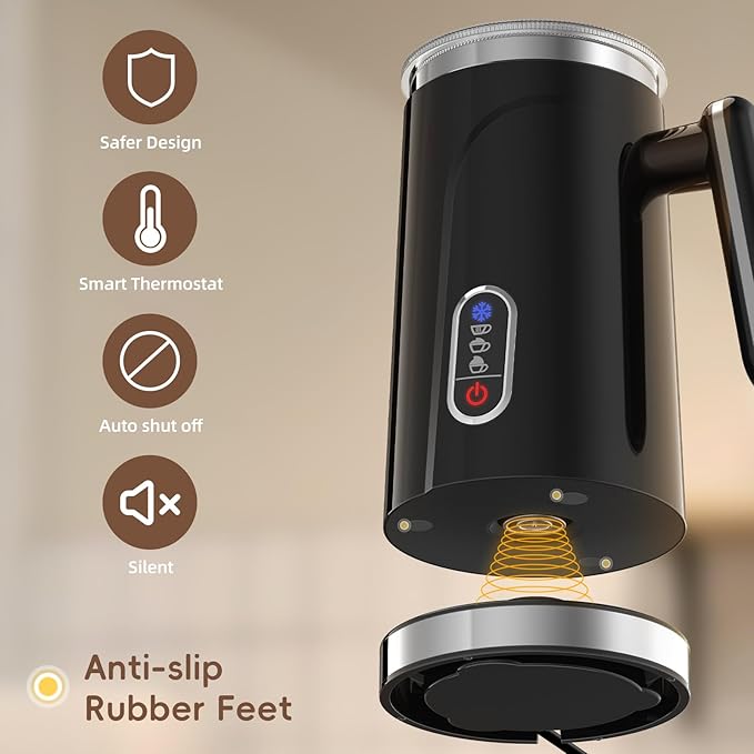 BioloMix Electric Milk Frother 4 in 1 Automatic Hot and Cold Milk Frother Warmer for Milk Latte Foam Maker Milk Hot Chocolates (Black)