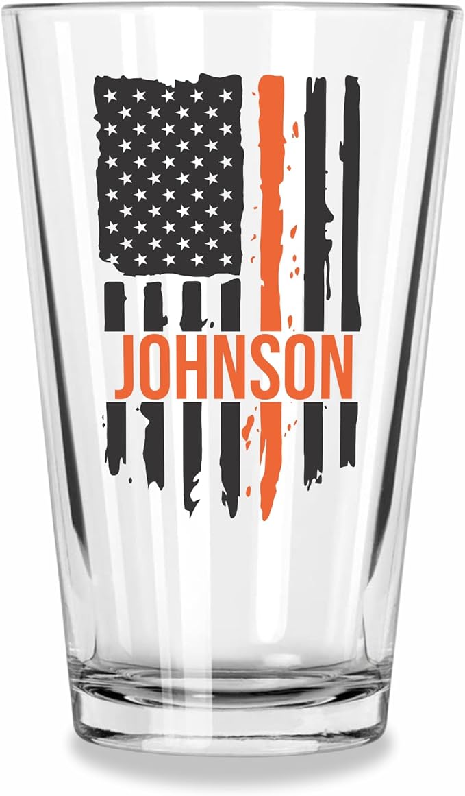 Blue Ridge Mountain Gifts - Thin Orange Line Pint Glass - Personalized Search and Rescue Glass, SAR Appreciation, Rescue Workers Gift, Custom Correction Officer Barware, EMS Support Glassware