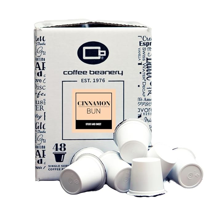 Cinnamon Bun Coffee Pods by Coffee Beanery | 48ct Bulk Flavored Coffee Pods Medium Roast Coffee Pods| 100% Specialty Arabica Coffee| Gourmet Coffee Pods