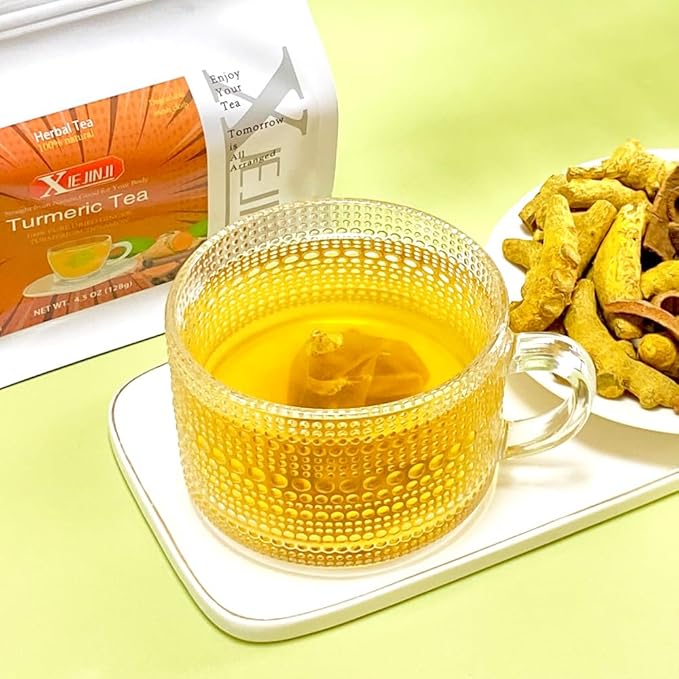 XIEJINJI Turmeric Ginger, 40 Teabags, 100% Natural Ingredients, Spicy & Smooth Flavor, Support Brain, Weight, Skin and Sleep, No Sugar, No Caffeine, No Additives, Eco-Conscious Tea Bags