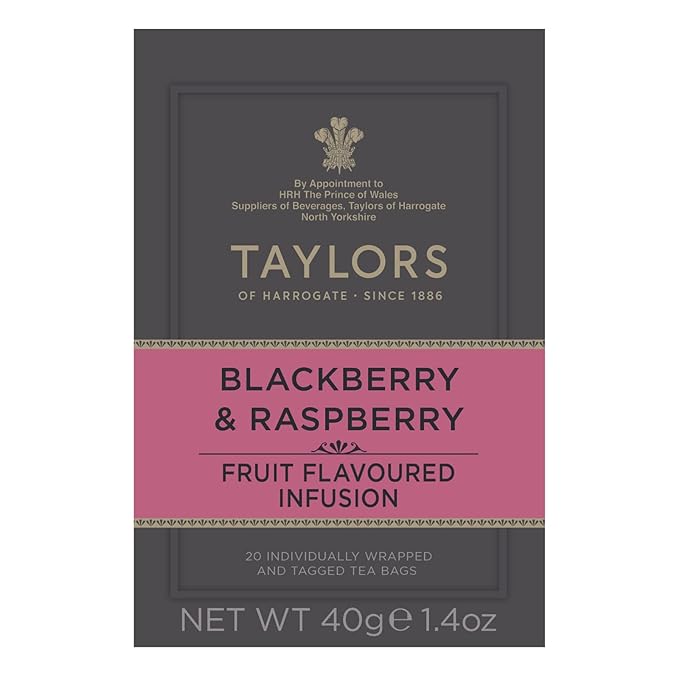 Taylors of Harrogate Blackberry & Raspberry, Herbal Tea, Individually Wrapped Bags, 20 Count (Pack of 6), Sweet, Tart & Tangy, Caffeine-Free, Enjoy Hot or Iced, 120 Teabags Total