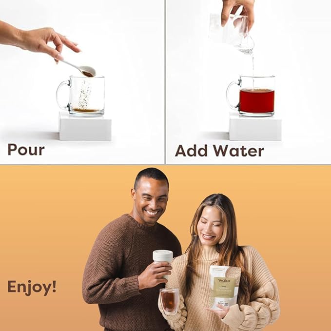 Waka Premium Instant Coffe & Tea Bundle & Save — No Sugar Added & Unsweetened Concentrated Tea Powder (Decaf, Classic Black, Chai Traditional)