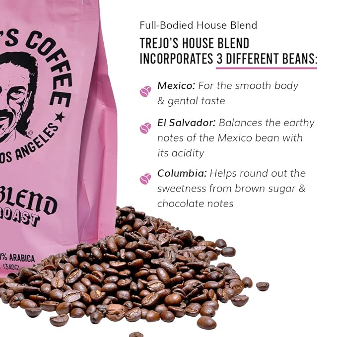Trejo's Coffee House Blend Medium Roast Whole Bean Coffee, 5 lbs Bag, 100% Arabica