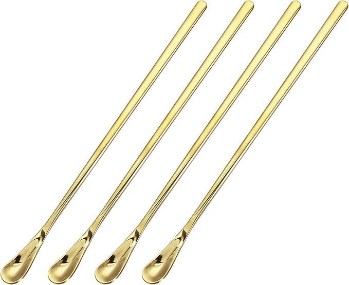 uxcell 4Pcs Stainless Steel Mixing Spoon 7.6 Inch Cocktail Stirrer Bar Spoon Drink Stirring Spoon with Long Handle for Bar Cocktail Ice Tea, Gold