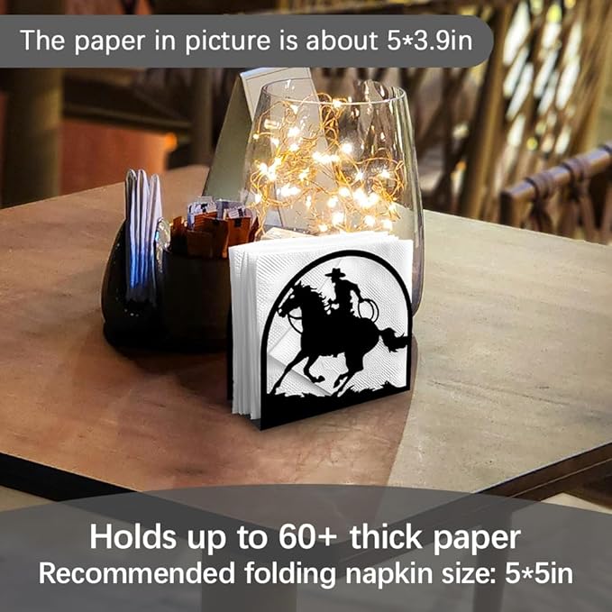 Western Cowboy Riding Horse Decorative Black Metal Napkin Holder for Table, 5.3" x 4.9" x 2" Standing Napkin Holder for Home Kitchen Restaurant Picnic Party Coffee Bar Dining Room