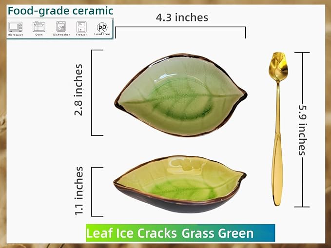 Coffee Spoon and Rest for Coffee Bar Accessories, Ice Cracks Leaf Small Spoon Rest for Coffee Station, Tea Spoon Rest Tea Spoon Holder Teaspoon Rest, 1 PC (Ice Cracks Grass green with Gold Rose Spoon)