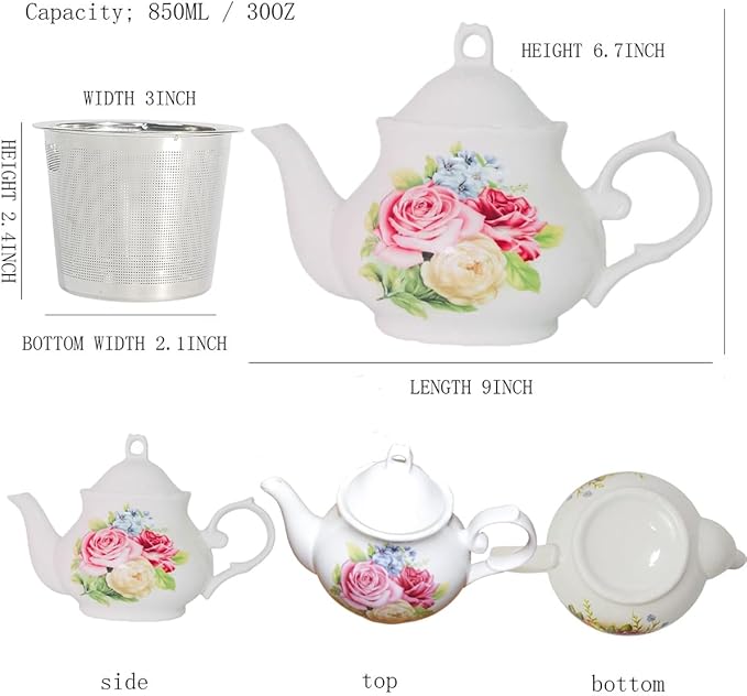 Classic Vintage British Royal Style Ceramic Teapot, 30OZ Large Teapot Perfect for Everyday Gatherings (green, Large)