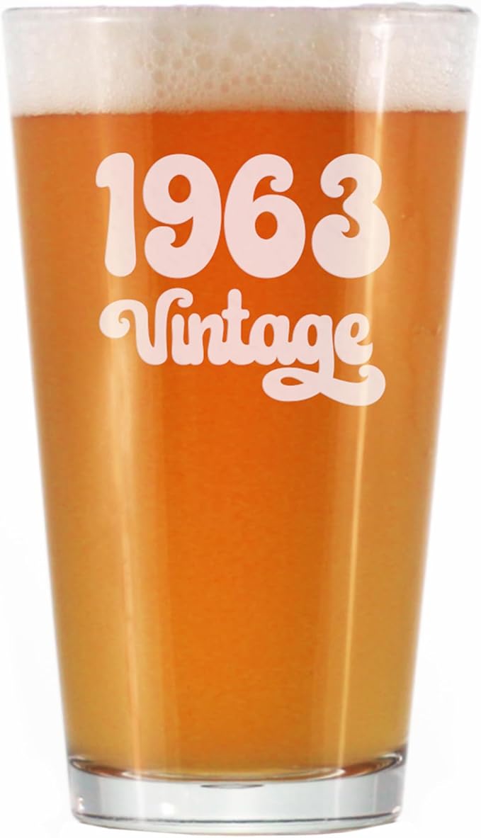 Vintage 1963 Pint Glass for Beer - 62nd Birthday Gifts for Men or Women Turning 62 - Fun Bday Party Decor - 16 oz