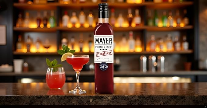 Mayer Premium Hungarian Strawberry Syrup - Award-Winning Artisanal Fruit Syrup, All-Natural, Crafted with 100% Real Fruits, Vegan, Gluten-Free – Perfect Coffee Syrup, Cocktails & Dessert Topping (1 Pack)