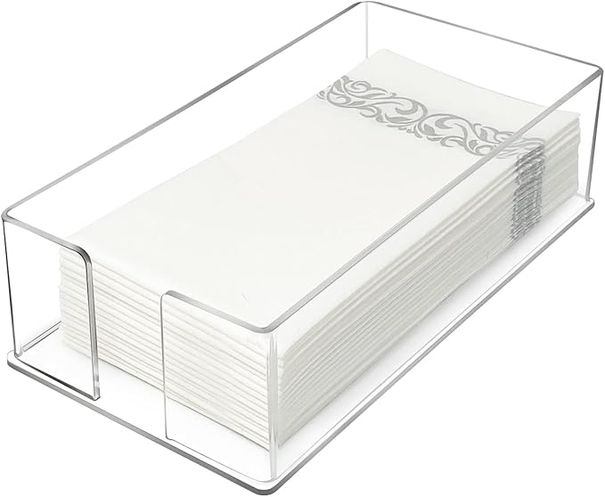 Guest Towel Napkin Holder, Acrylic Guest Towel Holder, Hand Towels Holder for Bathroom, Guest Towels Storage Tray for Kitchen, Parties, Weddings, Events (0.1in Thickness)