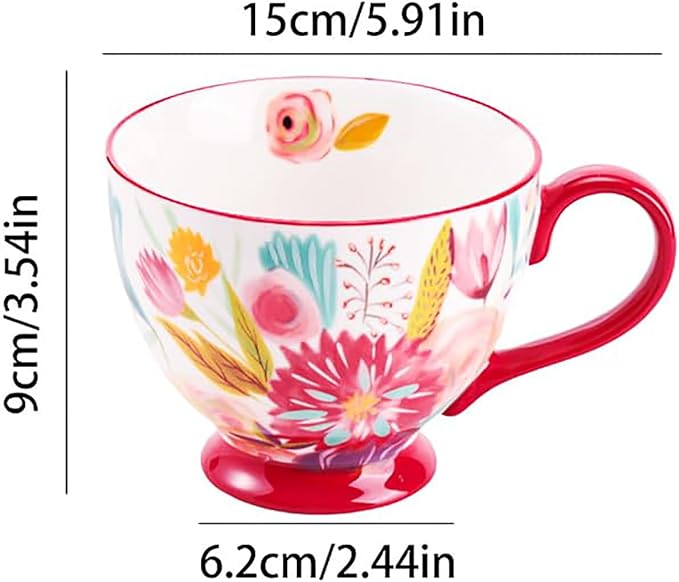 Autumn Handmade Large Ceramic Coffee Mug (20oz) Cute Cereal Vintage Flower Mugs Cozy Fall Gift Cup for Breakfast Oatmeal Tea & Hot Drinks with Floral Design
