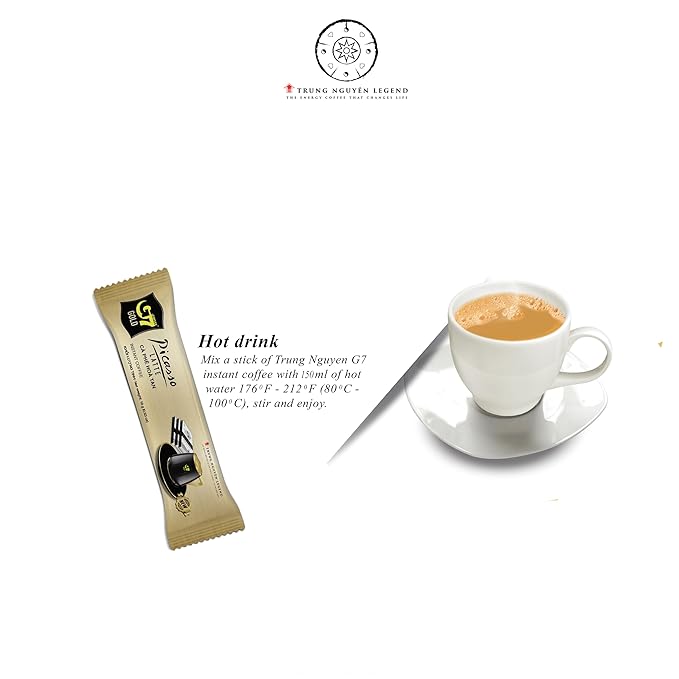 TRUNG NGUYEN G7 Gold Picasso Latte Instant Coffee Single Served Sticks for Energy Boost (8.9 oz - Box of 14 Sticks)